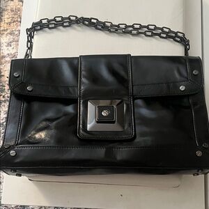 Tory Burch Black Mick Leather Chain-Handle Shoulder Bag with Geometric Turn Lock